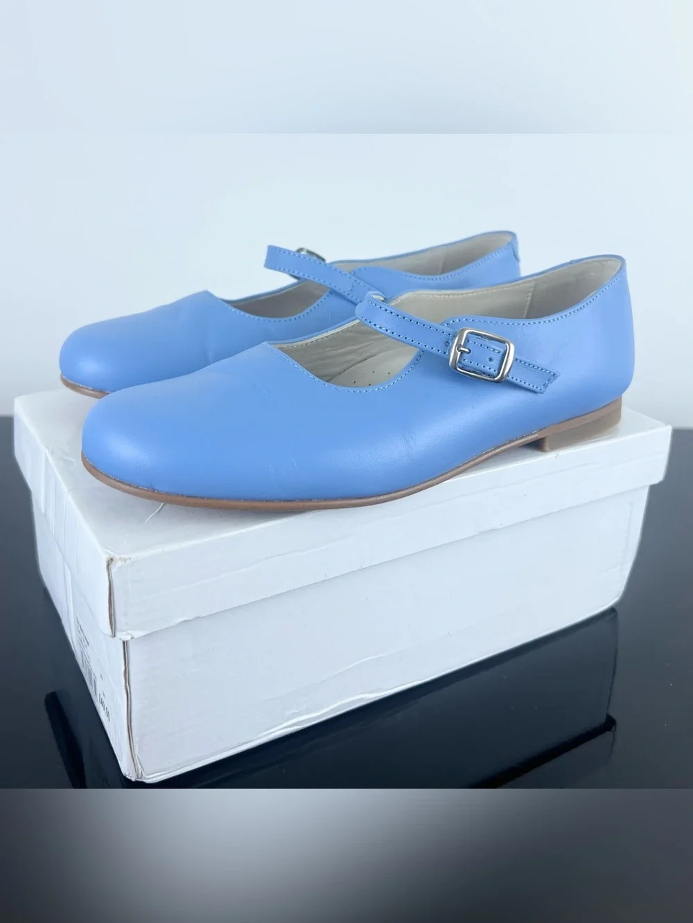 La Coqueta Kids Girls Leather Mary Jane Shoes, Dusty Blue, 35 EU